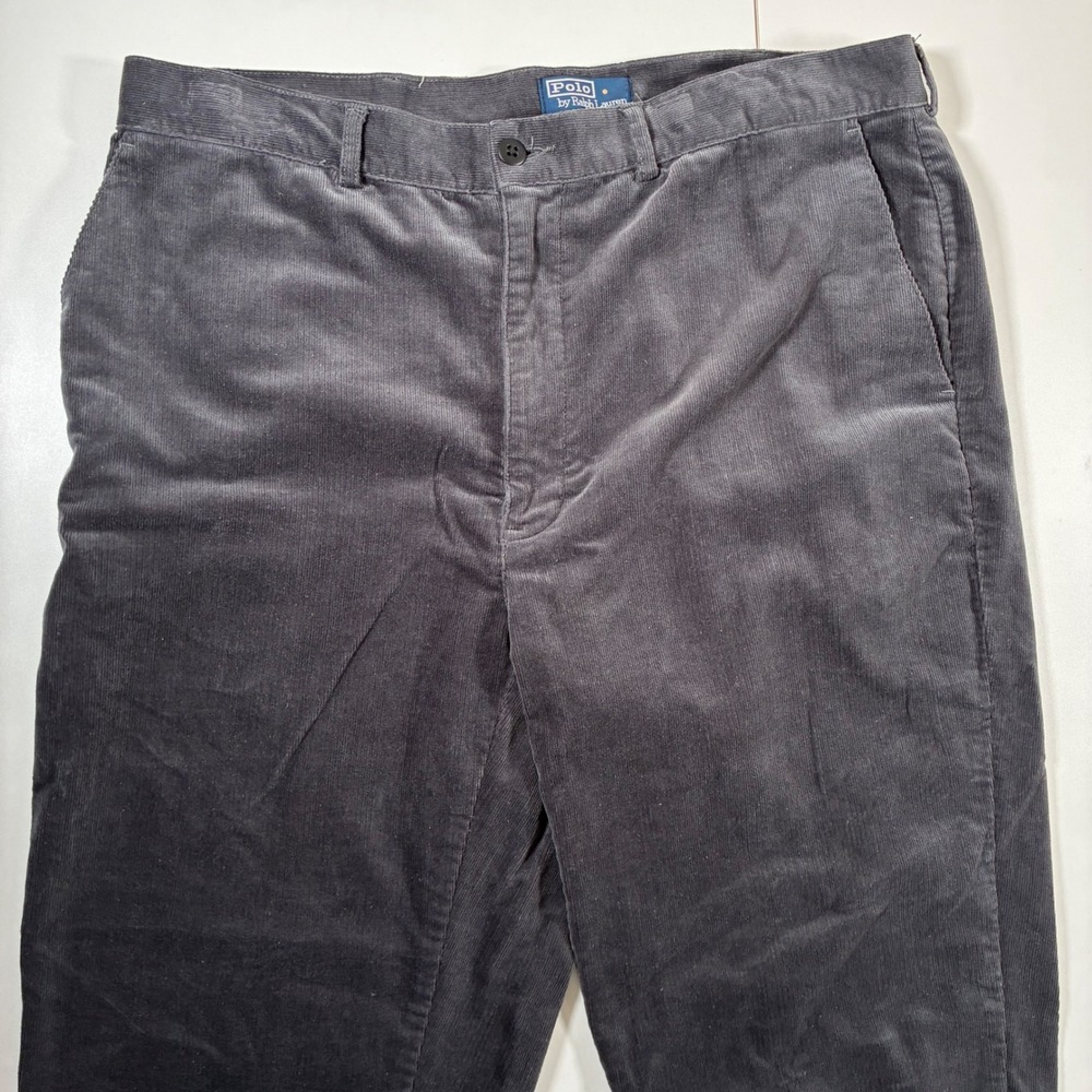Vintage Polo Ralph Lauren Corduroy Pants 38x30 Grey Stretch Straight 90s Y2K